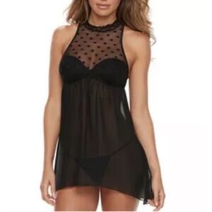 Apt. 9 Satin Lace Babydoll Lingerie Women G-Strings Black ZA74N901RS Size M $42
